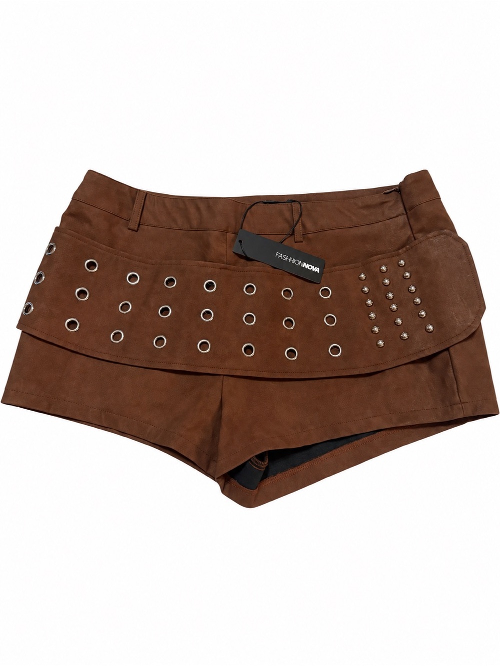 Fashion Nova Women’s Brown Grommet Detail Mini Shorts